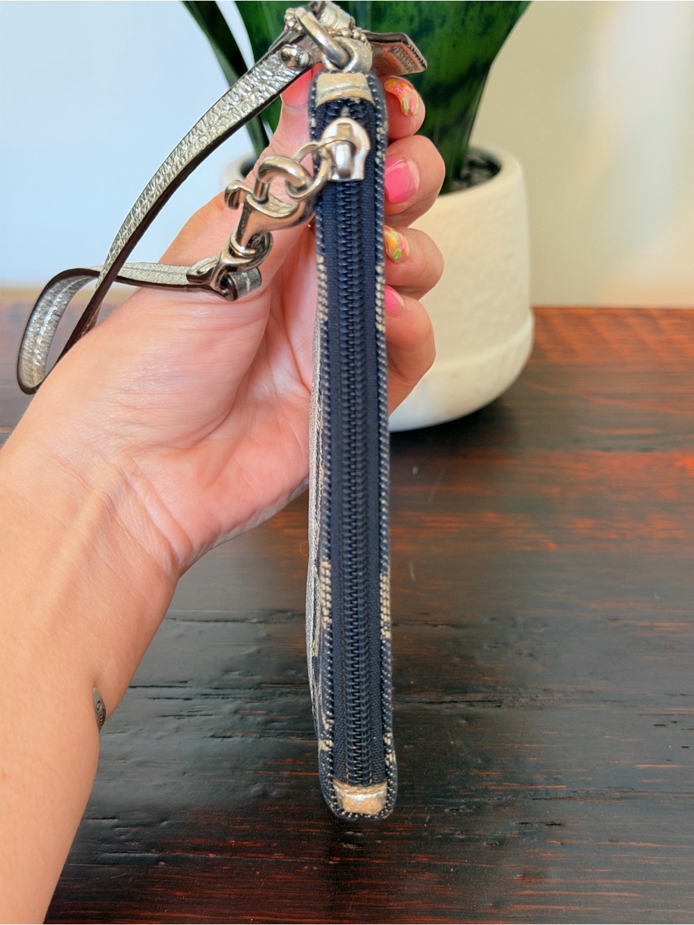 Coach Denim Signature Jacquard Wristlet with Silver Metallic - Picture 6 of 12